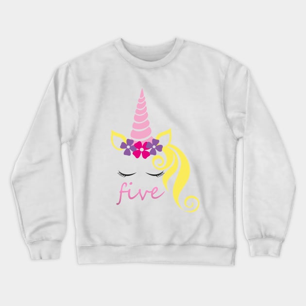 Girls Unicorn Birthday Shirt - Five Unicorn T-shirt - Fifth Birthday Shirts for Girls - Girl 5th Birthday Shirt - Five Unicorn Party Tee Crewneck Sweatshirt by BOPIXEL